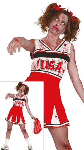 FIESTAS GUIRCA | Cheerleader Zombie Kostüm - Untote Cheerleader Kleid für Halloween, Sport und Zombie Partys - Kostüme für Damen und Teenager - Rot und Weiß