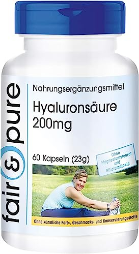 Fair & Pure Hyaluronsäure 200mg, 60 Kapseln, hochdosiert, Nahrungsergänzungsmittel vegan ohne Magnesiumstearat, in Deutschland hergestellt