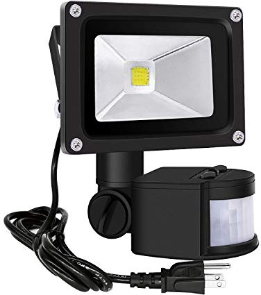 Z Motion Sensor Flood Lights Outdoor,10W Induction LED Lamp, IP65 Waterproof Spotlight,6500K LED Sensor Light,Security Light with US 3-Plug (Daylight White-Black)