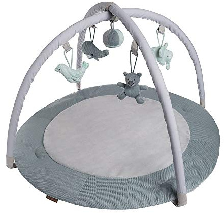 Baby's Only - Baby Spielbogen - Spielmatte mit gestrickten Stofftieren - Stimuliert die Sinne - Stonegreen/Mint/Weiß