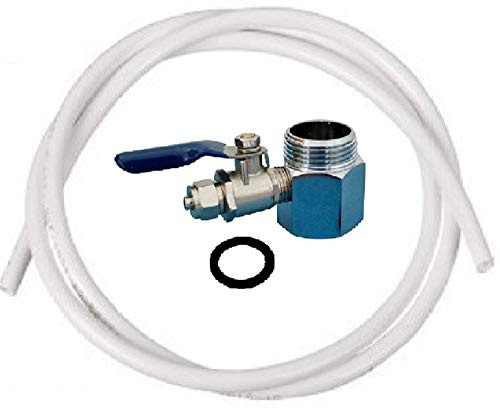Planet-Aqua Messing Wasseranschlussadapter SET mit 3/8 Zoll Gewinde, 1/4 Absperrhahn und 5 Meter 1/4 Zoll Osmoseschlauch für Osmoseanlagen, Wasserfilter und SBS Kühlschrankfilter