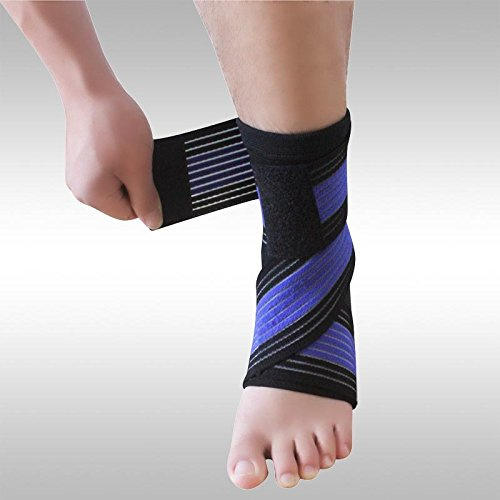 elastrap Tendinite Talon d'Achille Gonflé Inflammation - Bande Cheville Strapping Chevillère - Douleurs et Blessure Rupture (Chevillère + Bande élastique BLEU/NOIR)