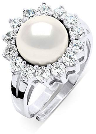 Essens - Bague Marquise PRESTIGE - Véritable Perle de Culture 9-10 mm - Qualité AAA+ - Collection SO PEARLS - Taille Ajustable - Argent 925 - Bijou Femme