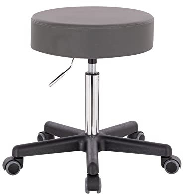 1stuff® XL Profi Rollhocker höhenverstellbar - 40 cm Sitzbreite - Sitzhöhe bis knapp 70cm - Arzthocker Arbeitshocker Bürohocker Praxishocker Drehhocker Sitzhocker (Lederimitat dunkelgrau)