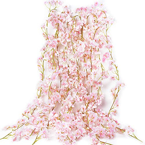 VINFUTUR 5 Stück x 1,8 m künstliche Kirschblütengirlande, zum Aufhängen, für Hochzeit, Haus, Garten, Spiegel, Wohnzimmer, Rosa