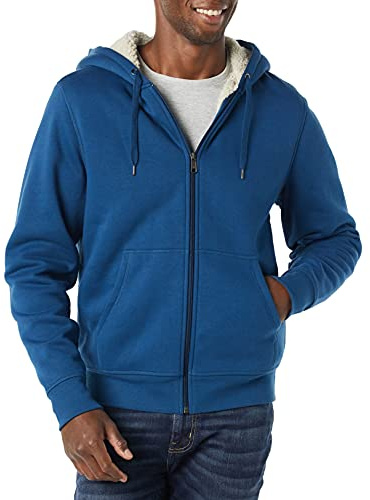 Amazon Essentials Sudadera con capucha de forro polar y cremallera completa, con forro sherpa Hombre, Azul Oscuro, M