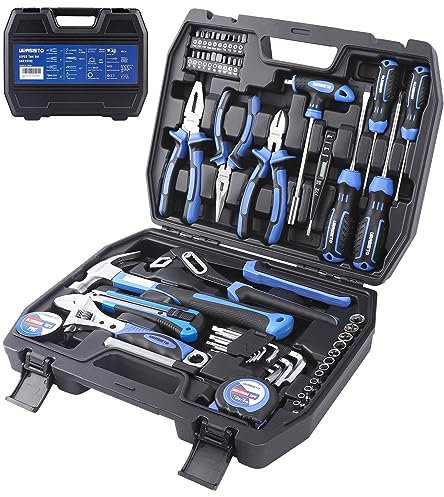 URASISTO 62-teiliges Werkzeugset, Allgemeines Haushaltswerkzeug-Set mit Aufbewahrungswerkzeugkasten, Basic Werkzeugset für Zuhause, Basic Tragbares Werkzeugset für Wohnheim, DIY und als Geschenk