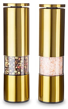 Echtwerk Juego de 2 molinillos de especias de acero inoxidable con molinillo de cerámica ABS, -diámetro: 5 cm, 18,7 cm - Edición Oro