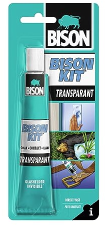 Bison Kit® Tubo Transparente 50 ML, Transparente Súper Fuerte Cristal Transparente Adhesivo de Contacto Universal