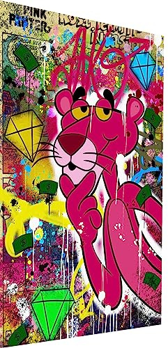 Magic Canvas Art Rosaroter Panther Kunst Pop Art Leinwandbild 1- teilig Hochwertiger Kunstdruck Wandbilder – B8492, Größe: 80 x 60 cm