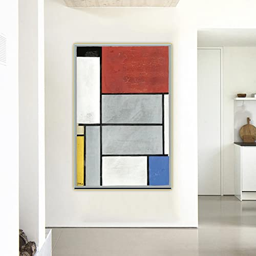Stampe su tela Wall Art Piet Mondrian《Composizione con nero,rosso,grigio,giallo e blu》Dipinto a olio Immagine Home Decor 70x100cm Senza cornice