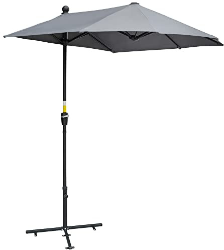 Outsunny 2m Half Parasol Market Umbrella Garden Balcony Parasol with Crank Handle, Cross Base, Double-Sided Canopy, Dark Grey