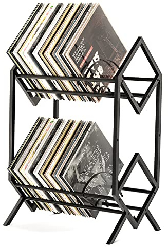 RUILALIFE Schallplattenhalter mit 2 Ebenen, mit Trennwänden, für 200 LPs, Alben, aus Stahl, für Bücher, Zeitschriften, Akten, Mattschwarz