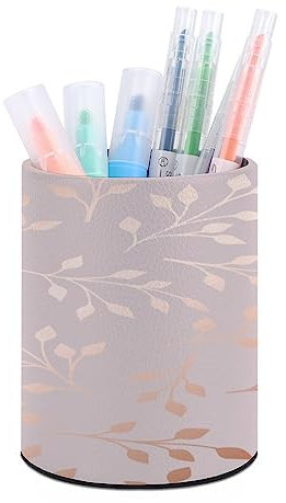 Runder Stiftehalter für den Schreibtisch, Roségold-Blätter, Stiftehalter für den Schreibtisch, Stiftebecher, Stifte-Organizer, Make-up-Organizer, Aufbewahrungsbox für Zuhause, Büro, Lehrer, Leder