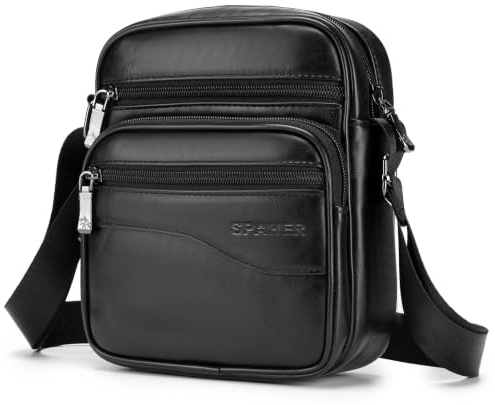 SPAHER Borsello Tracolla Uomo in PU Pelle, Borsa a Spalla da Lavoro, Crossbody Bag Casuale, Messenger per Ufficio Scuola Viaggio