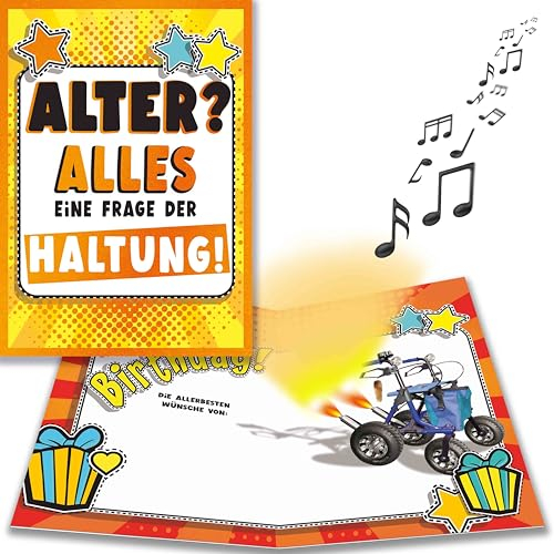 bentino MUSIK Geburtstagskarte Rrrrrollator mit tollem LICHT-Effekt, lustige Glückwunschkarte zum Geburtstag für alle, die nicht altern wollen…