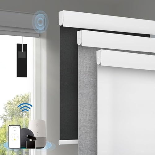 Motorized Blinds with Remote, [Free Solar Panels] Cordless Smart Blinds with Valance Cover, Blackout Electric Blinds with Remote Control, Automatic Roller Shades for Windows White 50 W x 72 H
