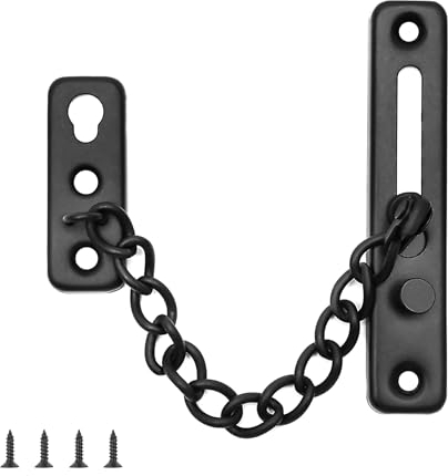 Cadena de seguridad para puerta, cerradura de acero inoxidable, con botón antirrobo para hotel, familia, puertas interiores, ventanas, color negro