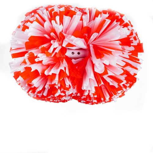 Hrlace 2 Stück Cheerleading Pompons Professional Cheerleader Pom Poms Kunststoff Handblumen Bunte Cheerleading Puschel mit Griff für Sportwettbewerb Cheer Dance Party Rot Weiß 3.5Zoll 21×26cm