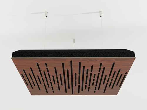 2er-Pack – Abgehängtes Decken-Akustikpaneel (Wolken-Design) mit Befestigungsset | 50 x 50 x 5 cm | Schallabsorption und Diffusion | Akustikbehandlung | Farbe: [Nussbaum | WAVE]