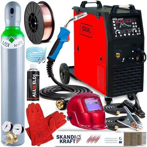Ideal Tecno MIG 365 PULSE - Saldatrice Inverter Professionale da 350A 400V - Sinergia - 4 Rulli - MIG/MAG, MMA - Pulsato e Doppio Pulsato - Saldatura a Punti, Saldobrasatura - Set ProPlus