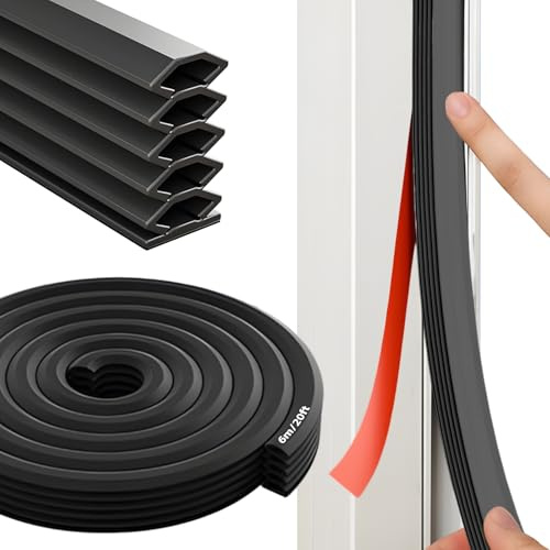 Dichtung für Tür und Fenster, Kälte- und Schalldämmung, selbstklebendes Dichtungsband aus Gummi, kann Lücken von 1 bis 15 mm abdichten (schwarz, 6 Meter/Rolle)