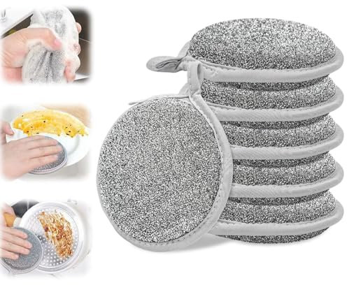 pobowlgarls Trapos redondos multifuncionales de alambre para lavar platos en húmedo y seco, paño reutilizable de doble capa para cocina, fregaderos, ollas (6)