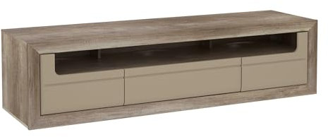 möbelando Lowboard >TIZANO< 3 Schübe, Eiche Antik Dekor/Beige Glanz - 193,8x49,7x52,1cm (BxHxT)