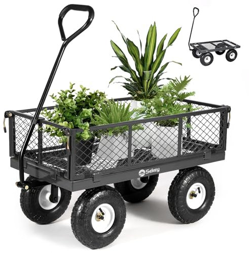 Sekey Bollerwagen Gartenwagen 350KG Belastbar, Transportwagen Transportkarre Gerätewagen mit Patentiertem Handgriff, Vollgummi-Luftreifen, Serie Titan, 100L, Grau