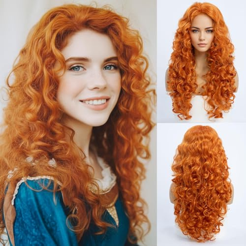 SIMKAYLEE Orange lång lockig peruk för kvinnor orange lockig peruk lång för kvinnor prinsessperuk för cosplay karneval anime halloween fest (60 cm)