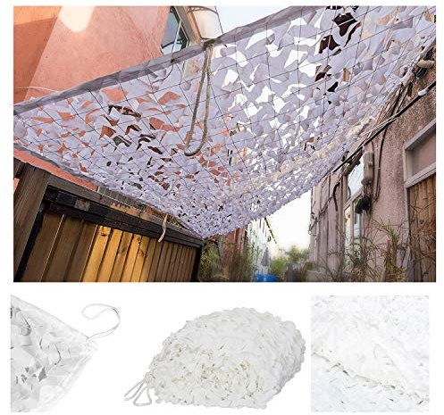 Sonnensegel, mit Tarnnetz, ideal für Fotografie, Angeln, Militärgebrauch, Balkon, Sichtschutz, Pflanzenabdeckung und Autoschutz, 5 x 6 m, Weiß