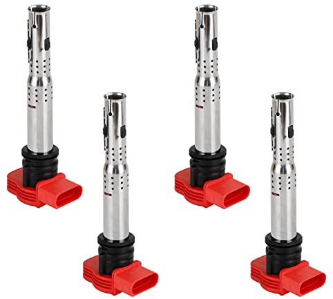 Topteng 4PC Zündspule 06E905115D, Spulenpack Satz 06E905115E, Rot 1.8T 2.0T Zündmodul, Fit für Audi A3 A4 A5 A6 Q5 TT, Fit für VW Golf Jetta Passat Touran, Fit für Skoda Octavia