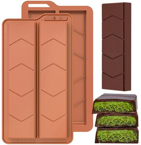 ZONBBEE Chocolate Bar Moulds Silicone Non Stick 0.82inch Deep,2 Pack Dubai Stuffed Bar Mould for Making Filling Chocolate Pistachio Candy Snacks Granola Bar