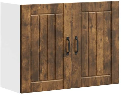 vidaXL Lucca Engineered Wood Kitchen Wall Cabinet - Smoked Oak, 80x31x60 cm, Glass Door Cupboard Storage Unit