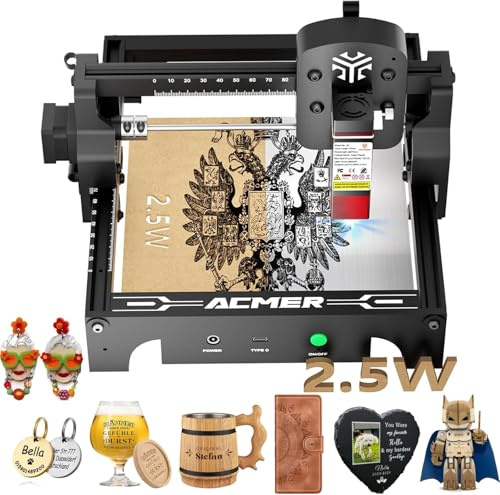 ACMER S1 Mini Laser Graviermaschine, 2500 mW hochpräzise, 130 x 130 mm Arbeitsbereich lasergravur maschine für DIY Holz und Metall, Acryl, Leder,DIY-Lasergravierer