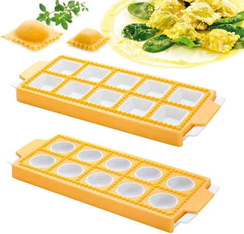 Tilizan 2 Piezas Molde de Plástico para Raviolis, Moldes Cuadrados y Redondos de Plástico para Raviolis, Molde de Pasta, Reutilizable, Fácil de Limpiar, para La Cocina, el Hogar y La Vida