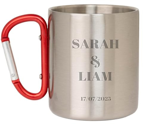 Wanapix | Tasse en Acier Gravée avec Mousqueton | Capacité 30 cl | Personnalisée par Gravure Laser | Tasse pour le Camping et la Montagne | Gravez n'importe quel Texte ou Image