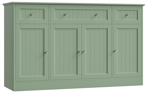 HITHOS 55 Sideboard Buffet Cabinet with Storage, Modern Kitchen Buffet Storage Cabinet with Drawers, Wood Coffee Bar with Adjustable Shelves, Large Sideboard for Kitchen, Living Room, Green
