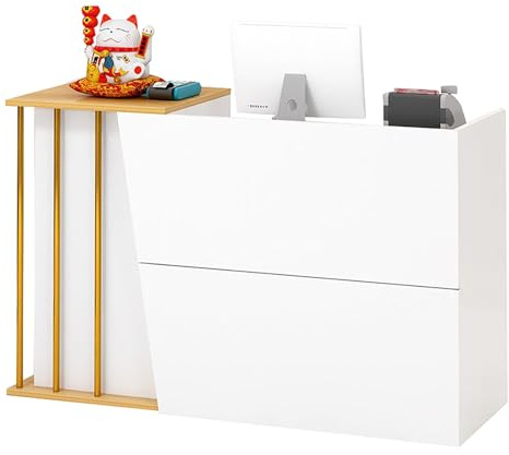 NEYTIIR Empfangstresen Mit Schreibtisch, Empfangstheke Bartheke, Empfangstheke Kosmetikstudio Klein, Rezeptionstisch Mit Sichtschutz, Empfangstresen(C,120CM)