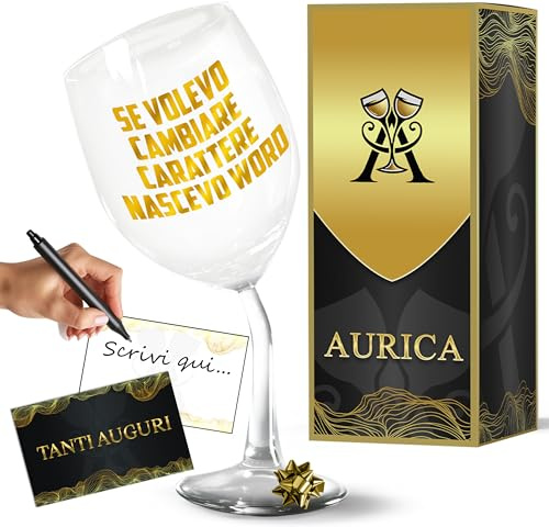 Aurìca Calice Vino Personalizzato SE VOLEVO CAMBIARE CARATTERE NASCEVO WORD – Bicchiere Piegato Per Chi Difende Il Proprio Stile - Regalo Simpatico E Fuori Dagli Schemi Con Confezione Regalo Inclusa