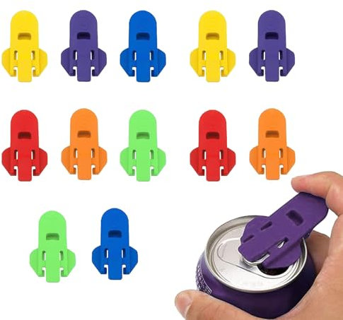 12pcs Manual Easy Can Opener, Colorful Soda Beer Can Tab Cover, PlasticProtector Leakproof Drink Shield, Leakproof CanTop Ring, Universals CansCover Openers Protector for Cola Soda Beer Drinks