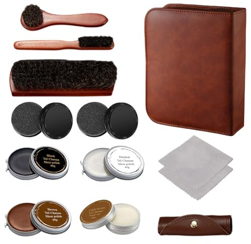 13-Piece Shoe Polish & Care Kit, Leather Shoe Shine Set with Mink Oil, Horsehair Brushes & Wax Polish, Ideal for Boots, Shoes Cleaning and Maintenance, Perfect Gift for Men, Women, Father's Day
