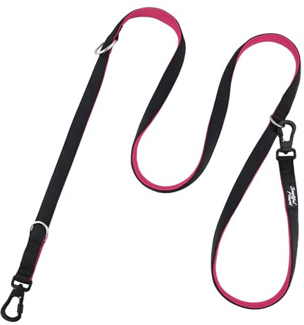 Snootiful Hound Secure Double Ended Dog Lead With Locking Clip Carabiners - Ideal Training Lead - Comfort Mesh Padding - Double Clip Leash - 220cm x 2.5cm (Pink)