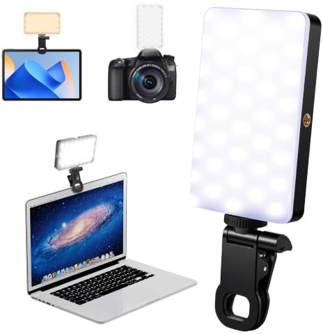 PUGTOW Lumière Téléphone Selfie Light, 90 LED Lampe à Selfie Portable | 9 Modes d'éclairage ajustés, 10 Niveaux de luminosité, 1800 mAh Rechargeable, pour téléphone, Ordinateur Portable