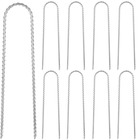 ANBEEISS 10 Pcs Trampoline Anchor Kit, Swing Ground Anchors Heavy Duty Ground Pegs, 11.8 Inch Galvanized U Shaped Tent Pegs, Rebar Trampoline Stakes for Trampolines Garden Camping Tents Marquees
