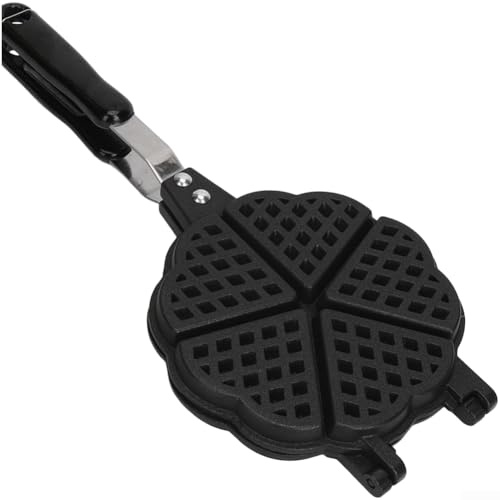 Heart Shaped Waffle Maker, With Floral Patterns, Iron Construction And Alloy Rivet Handle, Non For Quick Cleaning, Portable With Hanging Hook(D)