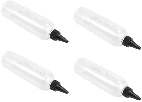 TOVINANNA Pack de 4 Botellas Exprimibles Transparentes de 500 Ml Boquilla Puntiaguda Botellas Aplicadoras de Plástico Escala para Tinte de Cabello Champú y Tratamientos Capilares Casa