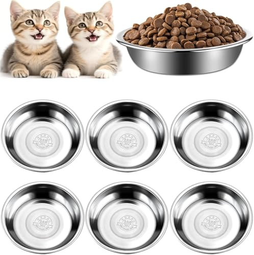 EOGRFW 6 Stück Katzennapf Edelstahl, Futternapf Für Katze, 14 cm | Rutschfest, Leicht Zu Reinigen, Fressnapf for Katzen and Kleine Hunde, Edelstahl 304 Material