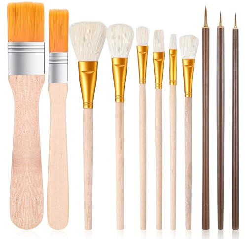 DOPENSPI 11 Stück Keramikpinsel,Künstler Pinsel Fächerpinsel für Keramik | Bemalen Glasurpinsel Keramik Pinsel Teiliges Keramikglasurpinsel Acrylfarben Pinselset Serviettentechnik Pinsels