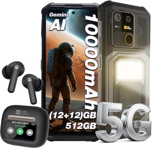 AGM G3 Smartphone Ohne Vertrag Android 15,12+12GB RAM+512GB ROM,64MP+50MP+2MP,10000mAh/6.72 Zoll FHD+120Hz,Dual SIM IP68/NFC/OTG/GPS/Face ID (G3+Buds 9)